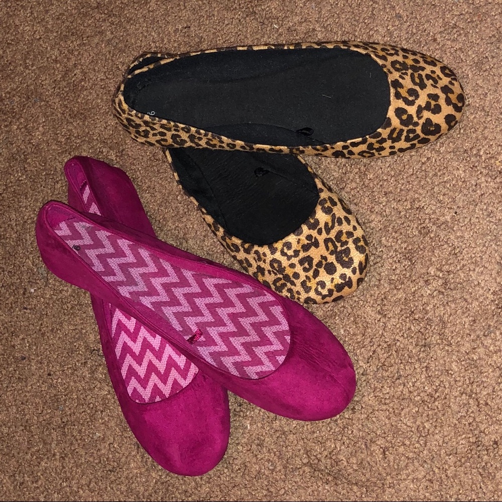2 pr flats/Never worn/Magenta Pink & Leopard Print